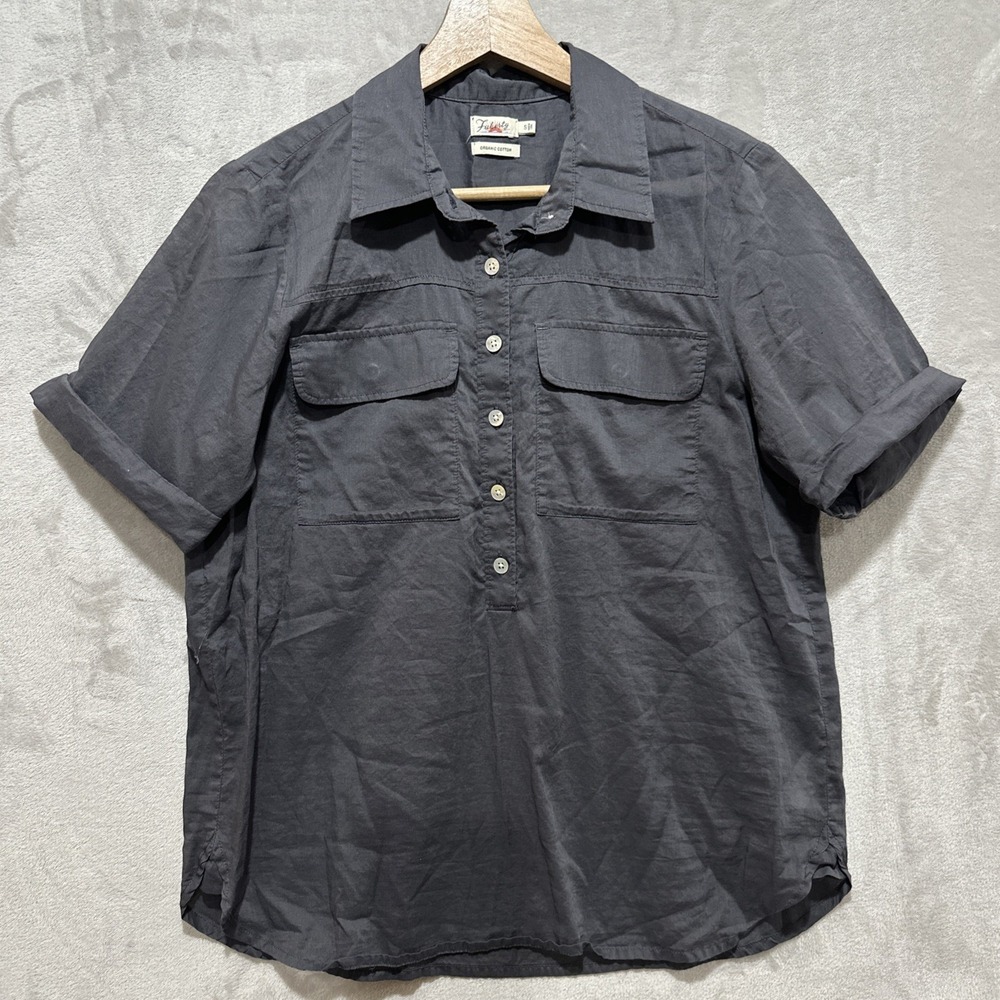Faherty Women's Short Sleeve Size S The Uptown Popover Top Gray Organic‎ Cotton